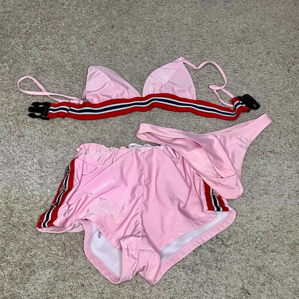 Shein Pink and Black Strappy Bikini (3-piece)